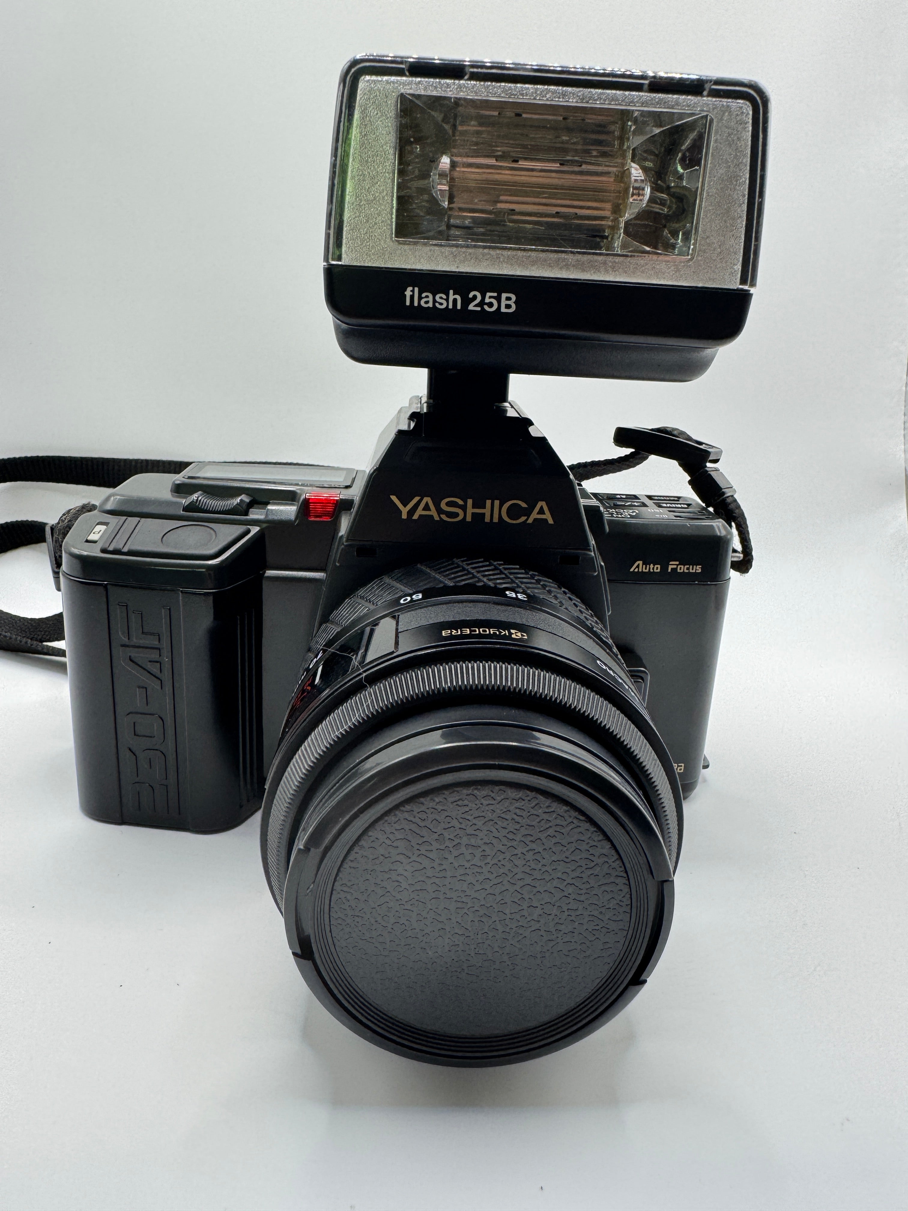 Yashica 230 Auto Focus 35mm Film Camera + Kyocera AF 35–70mm Lens + Philips Flash 25B Fully Tested | Excellent Condition | Complete Kit