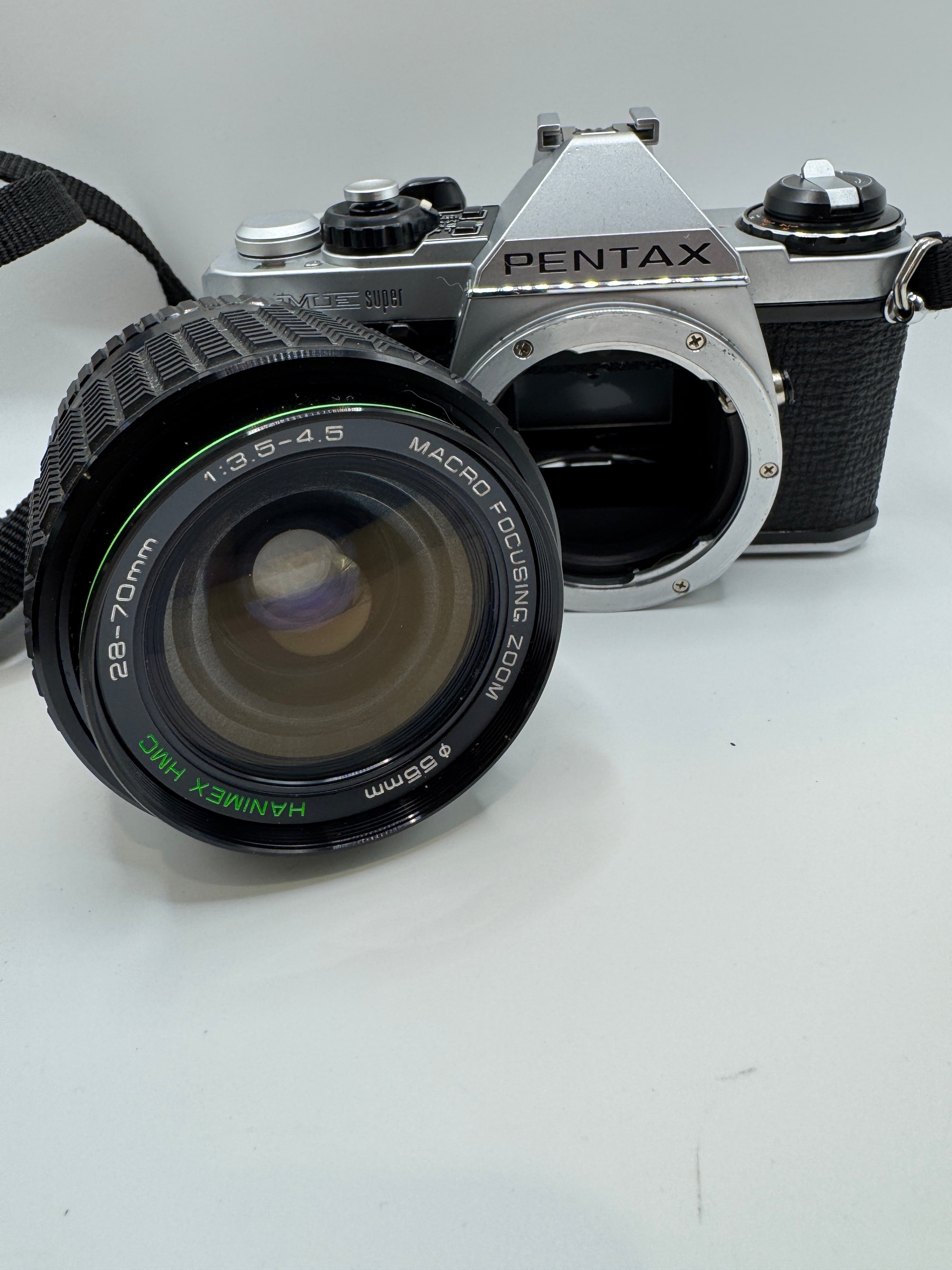 Pentax ME Super 35mm Film Camera with Hanimex 28–70mm Macro Zoom Lens