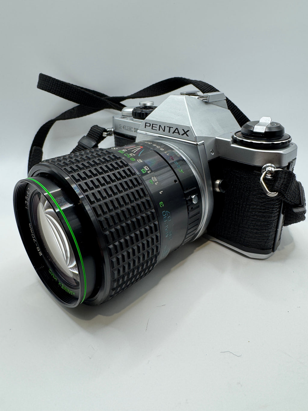 Pentax ME Super 35mm Film Camera with Hanimex 28–70mm Macro Zoom Lens