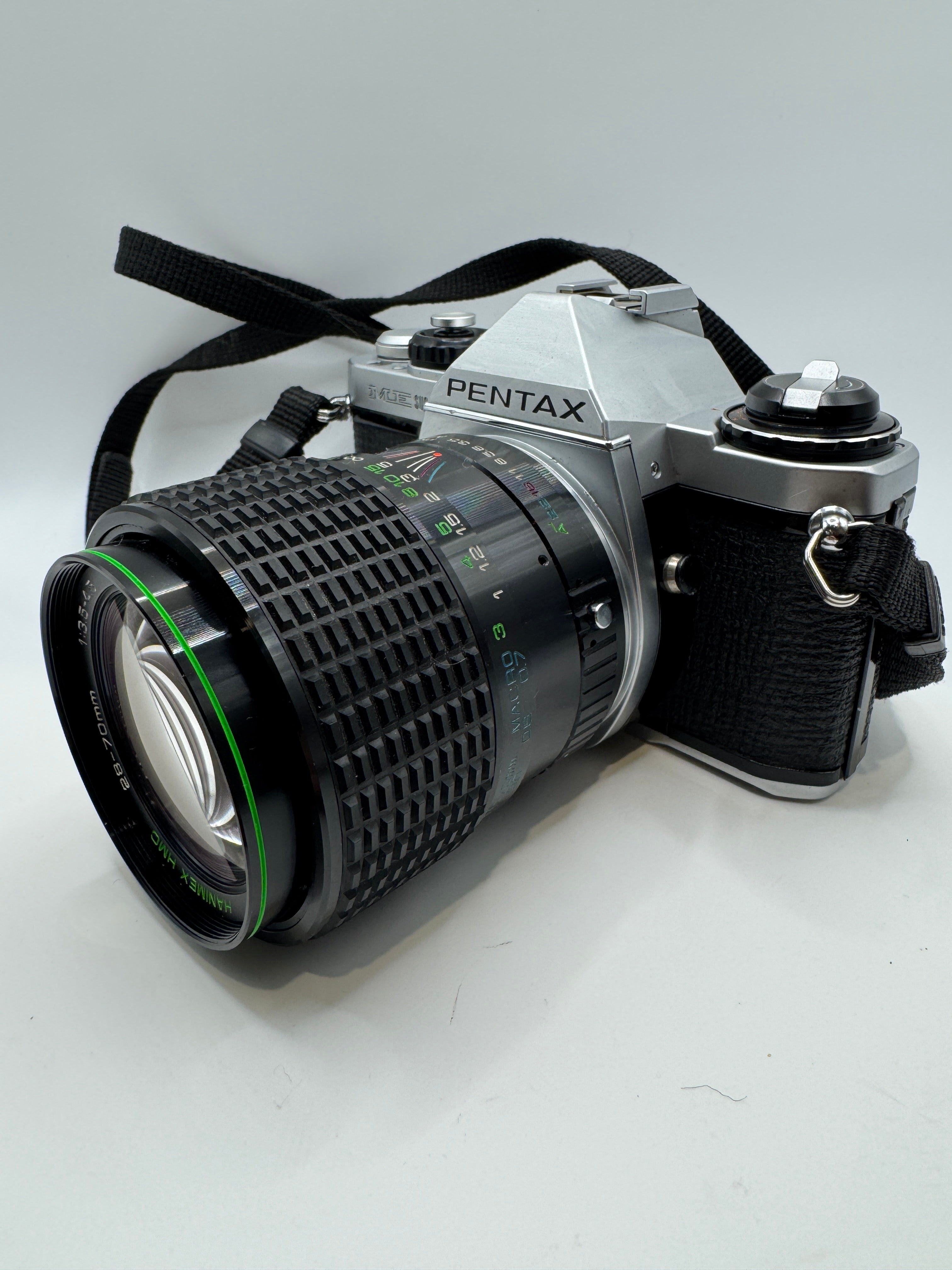 Pentax ME Super 35mm Film Camera with Hanimex 28–70mm Macro Zoom Lens