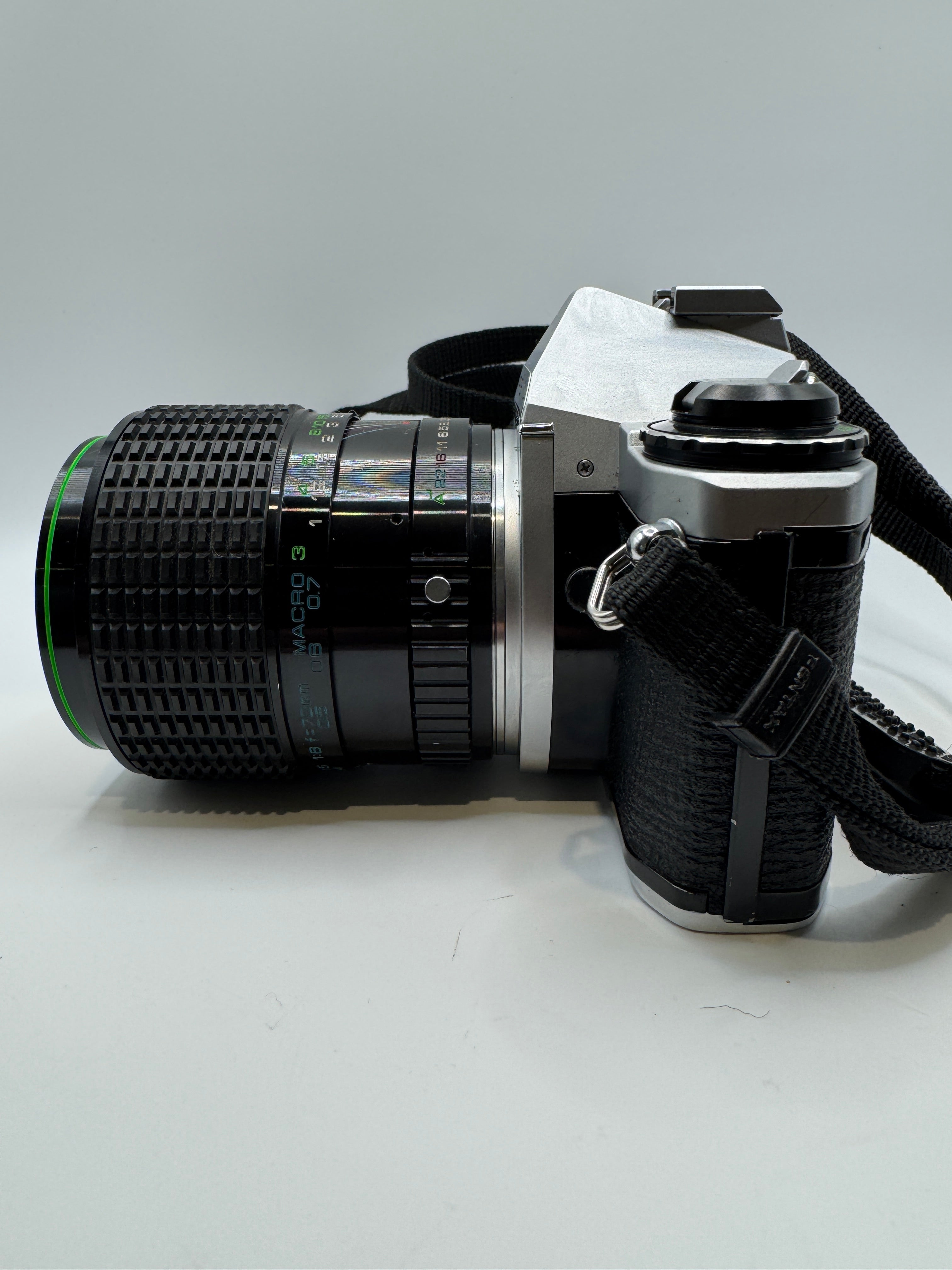 Pentax ME Super 35mm Film Camera with Hanimex 28–70mm Macro Zoom Lens