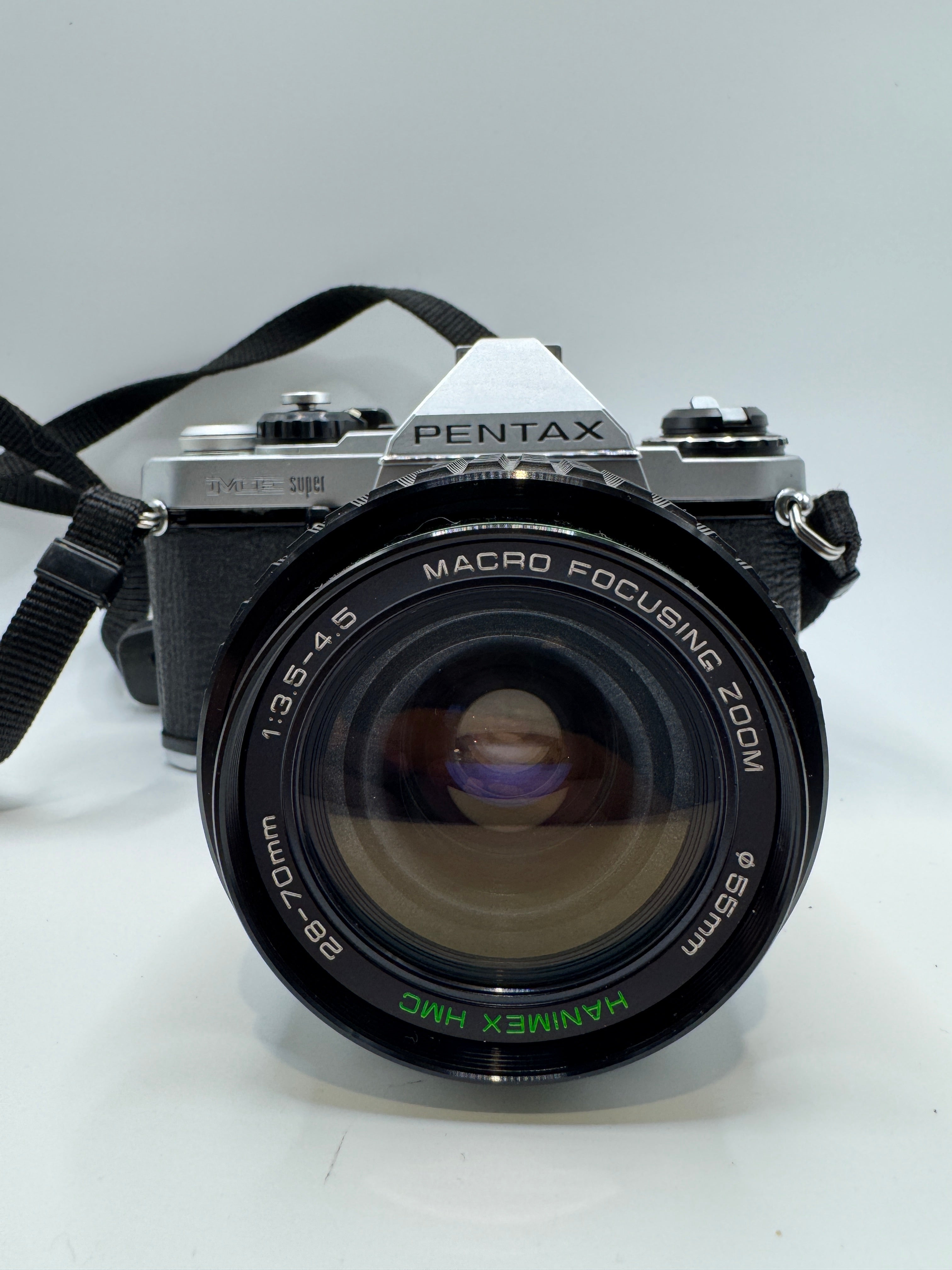 Pentax ME Super 35mm Film Camera with Hanimex 28–70mm Macro Zoom Lens