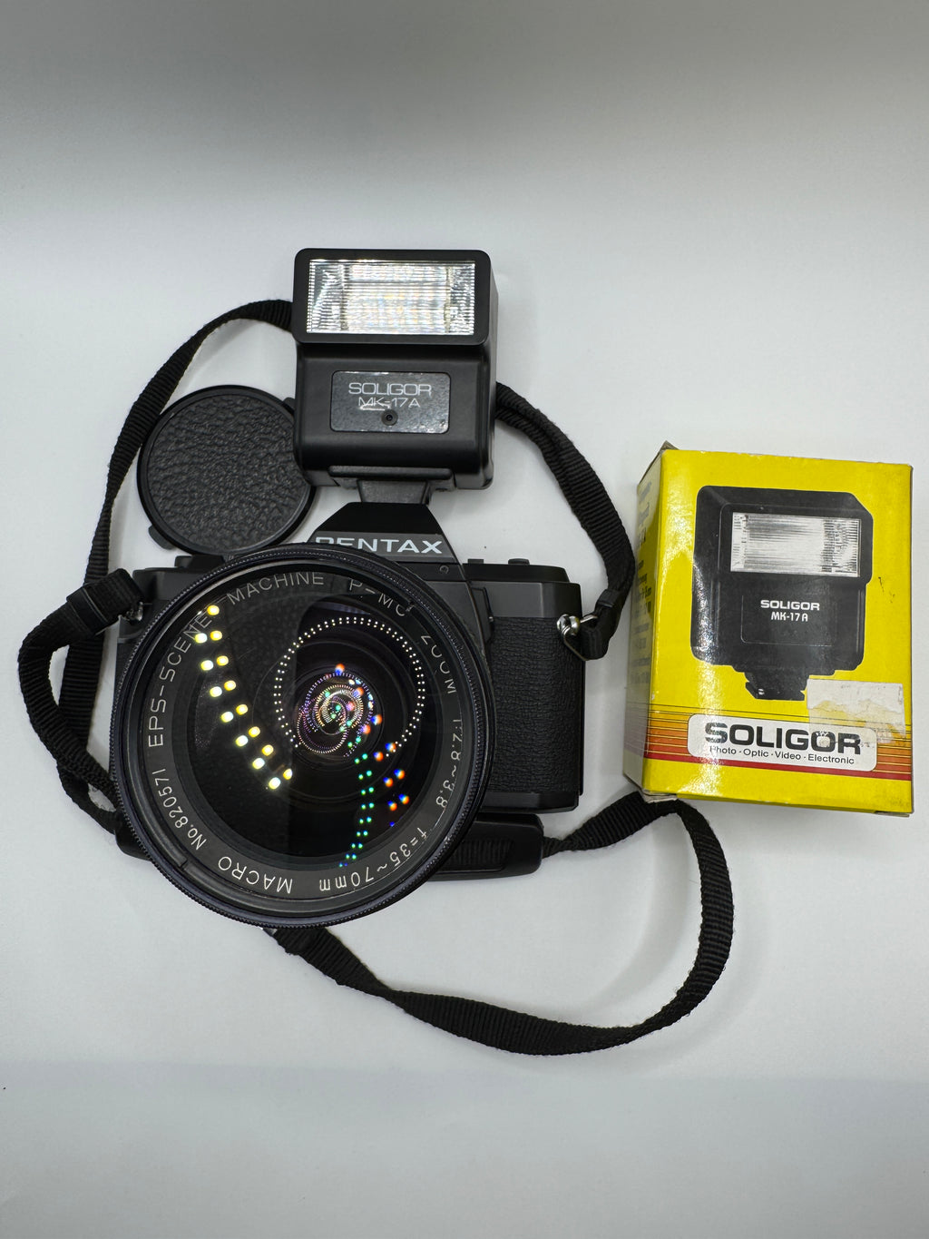 Pentax P30 35mm Film Camera + Zoom Macro Lens + Soligor Flash
Fully Tested | Excellent Condition | Complete Starter Kit
