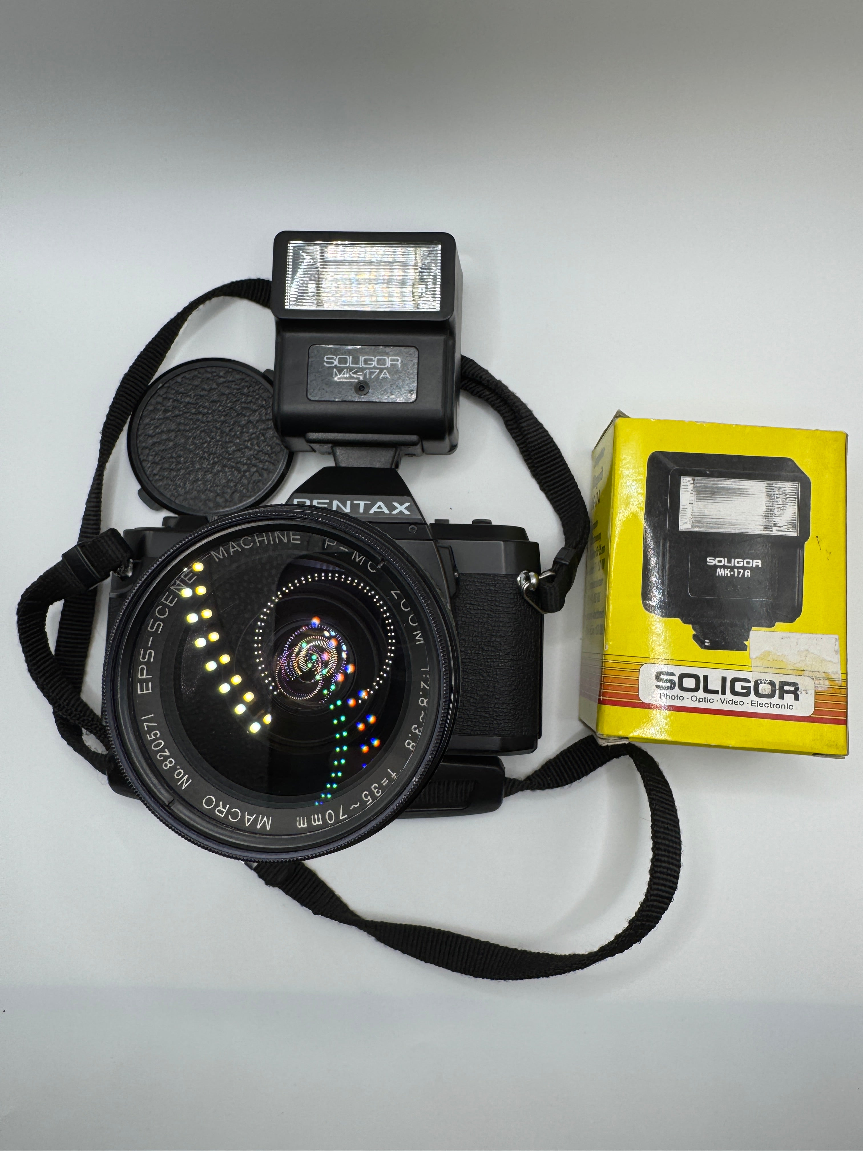 Pentax P30 35mm Film Camera + Zoom Macro Lens + Soligor Flash
Fully Tested | Excellent Condition | Complete Starter Kit
