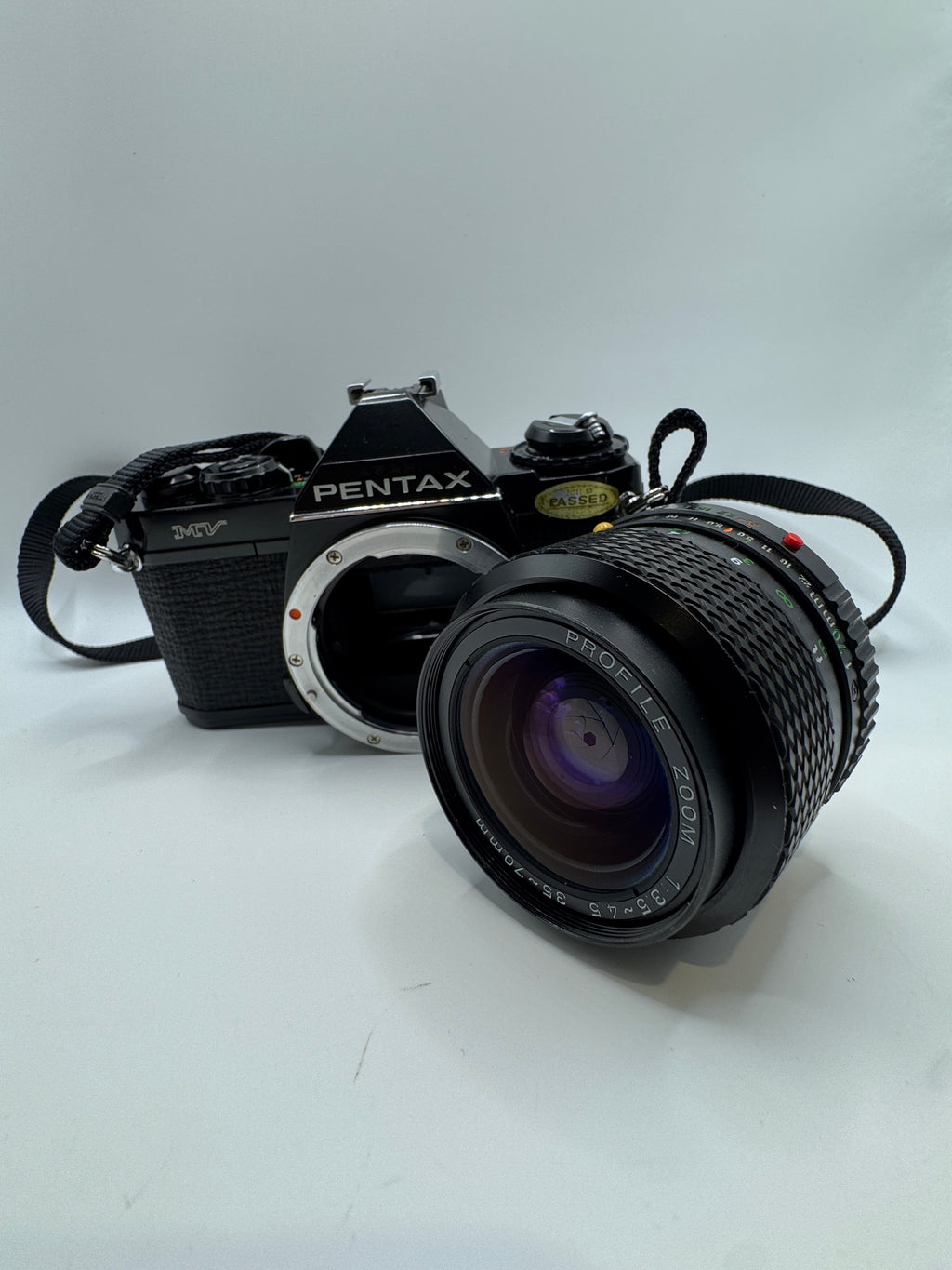 Pentax MV 35mm Film Camera with Profile Zoom 35–70mm Lens