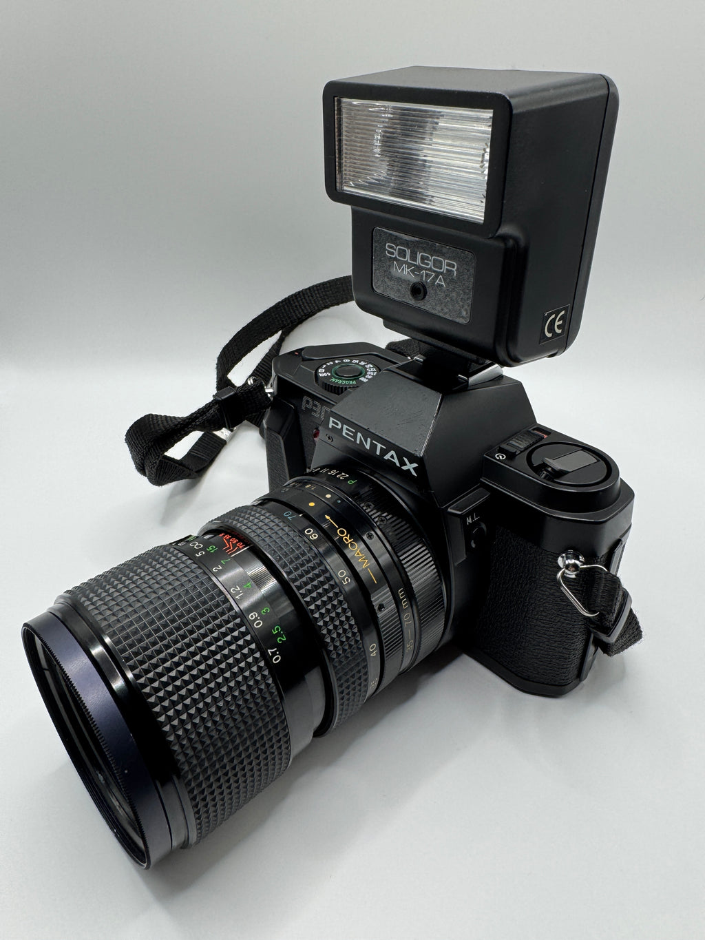Pentax P30 35mm Film Camera + Zoom Macro Lens + Soligor Flash
Fully Tested | Excellent Condition | Complete Starter Kit