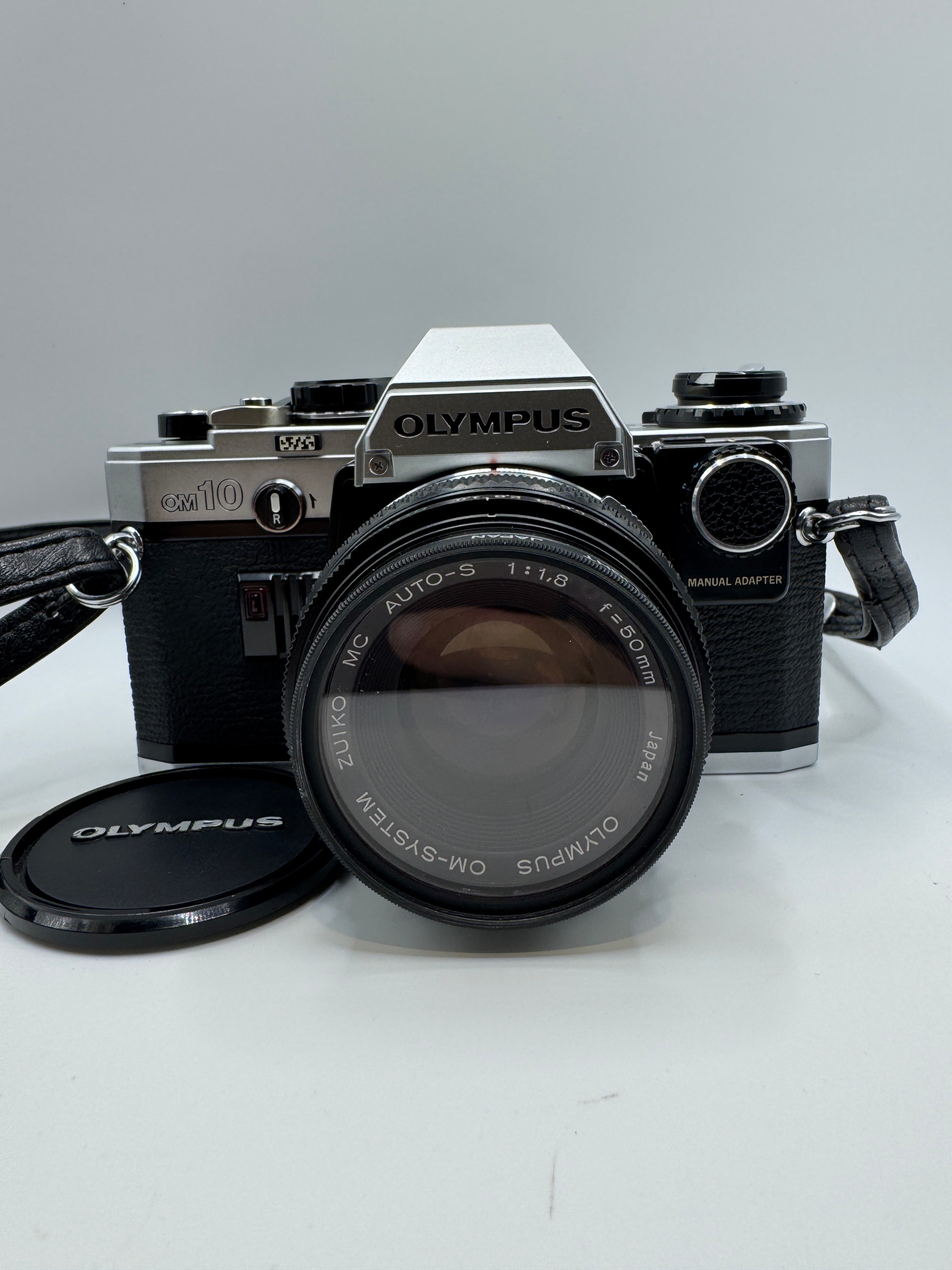 Olympus OM10 35mm Film Camera with Zuiko 50mm f/1.8 Lens Manual Adapter & Original Olympus Case
