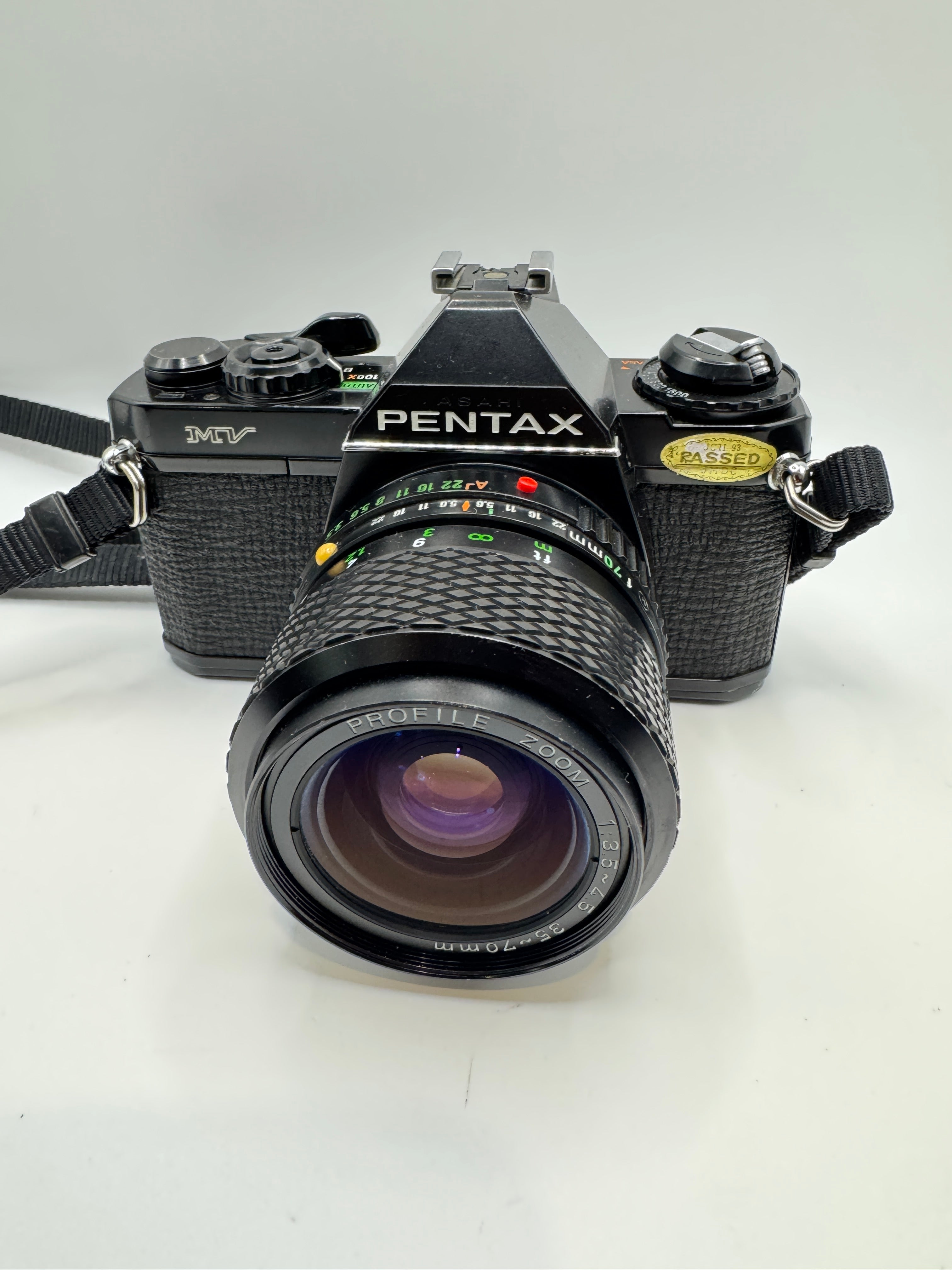 Pentax MV 35mm Film Camera with Profile Zoom 35–70mm Lens